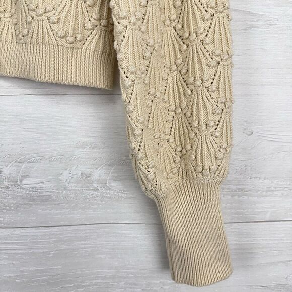 Driftwood Nancy Cardigan Sweater Women L Cream Cotton V Neck Balloon Sleeve Boho - Picture 7 of 16